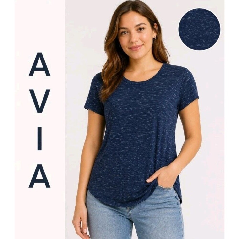 NWT AVIA Womens S 4/6 Commuter Athleisure Short Sleeve Navy Blue Hi-Lo Tee Top